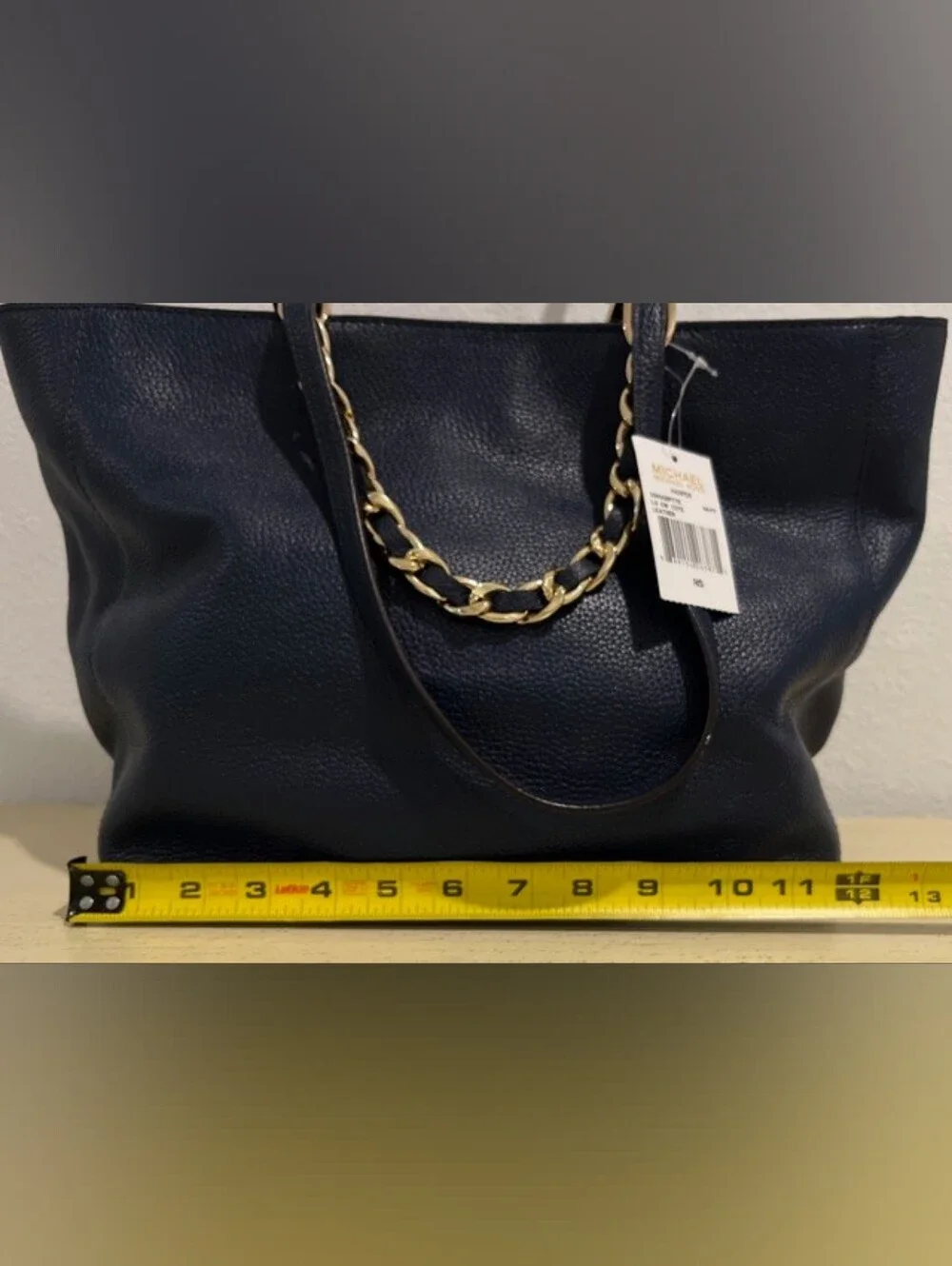 Michael Kors Navy Pebbled Leather Large Harper Tote W/Goldtone Trim New With Tag